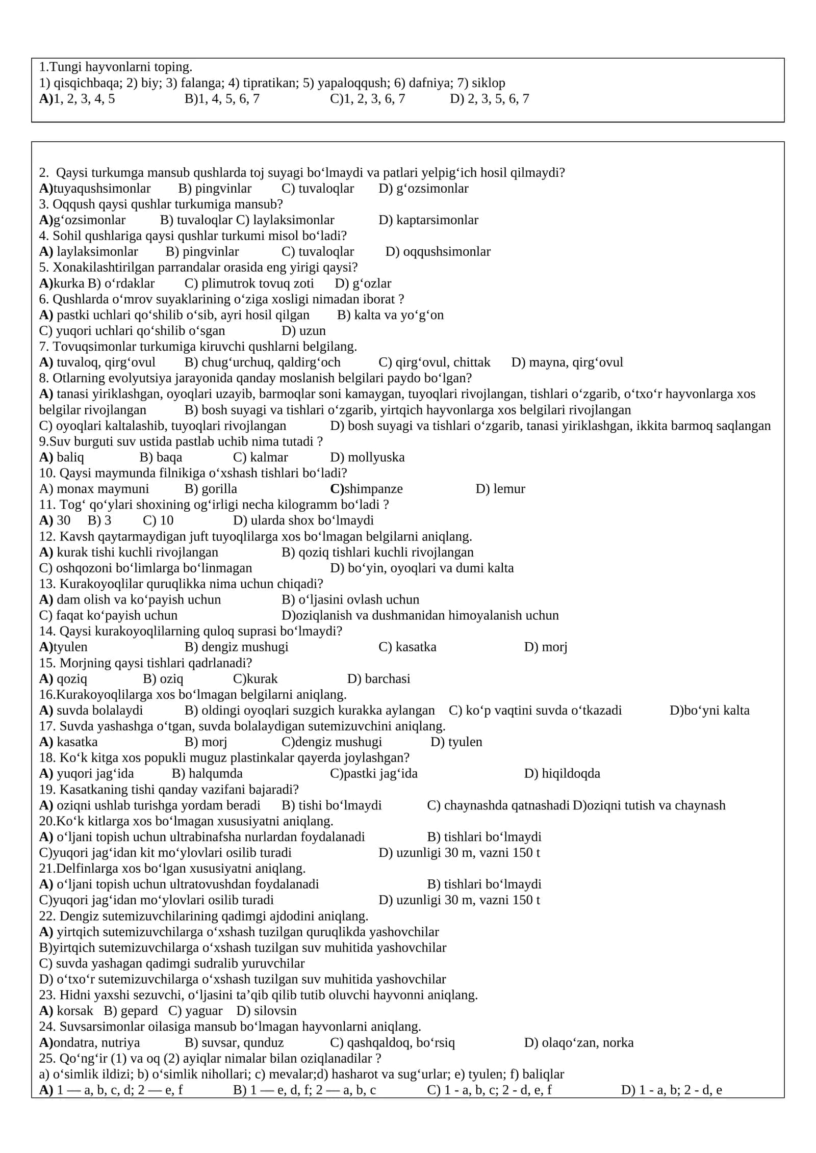 Qishloq hayvonlari test vazirligi misol