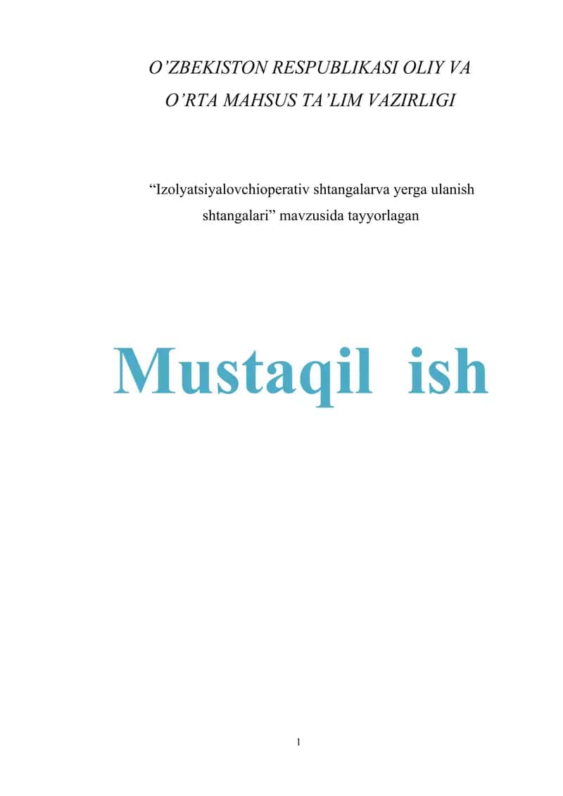 Izolyatsiyalovchioperativ shtangalarva yerga ulanish shtangalari