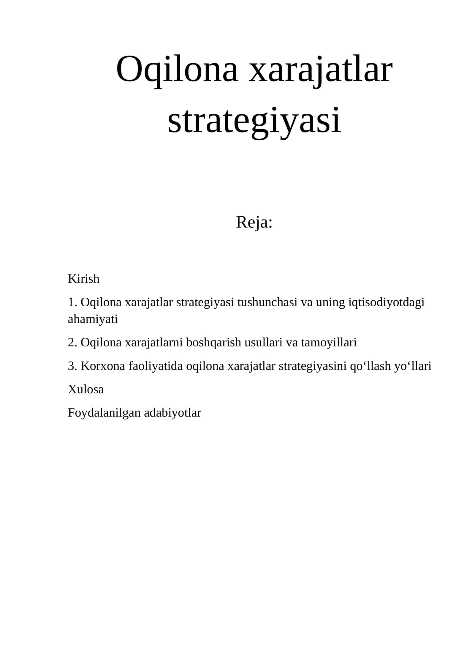 Oqilona xarajatlar strategiyasi