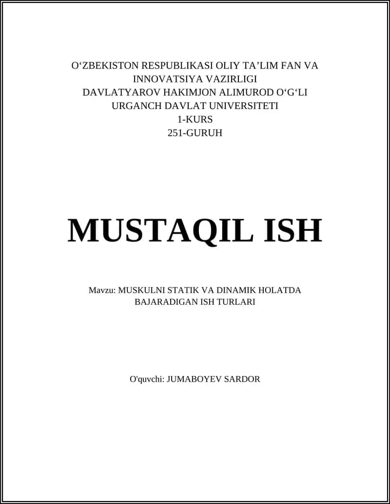 Statik va Dinamik Mushak Ishi