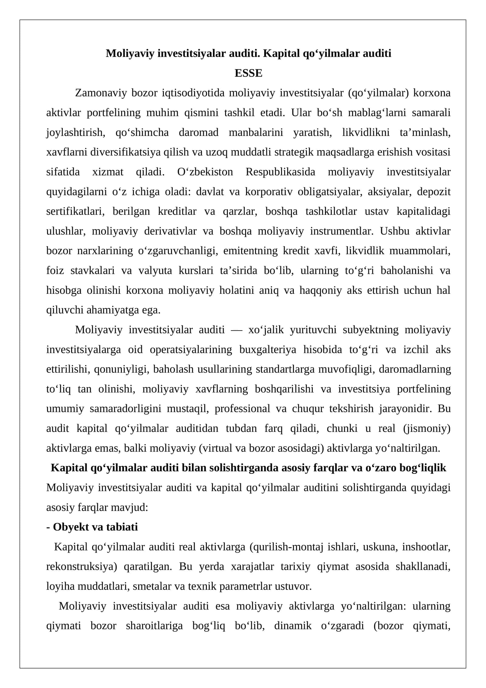 Moliyaviy investitsiyalar auditi