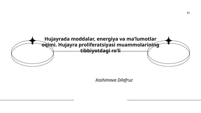 Hujayrada moddalar, energiya va maʼlumotlar oqimi. Hujayra proliferatsiyasi muammolarining tibbiyotdagi roʻli