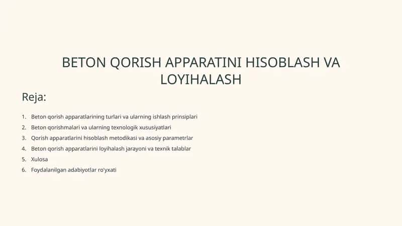 Beton qorish apparatini hisoblash va loyihalash