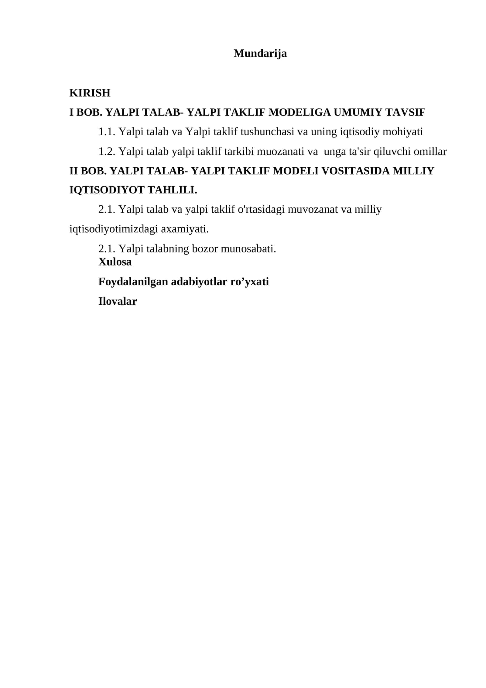 Yalpi talab va Taklif