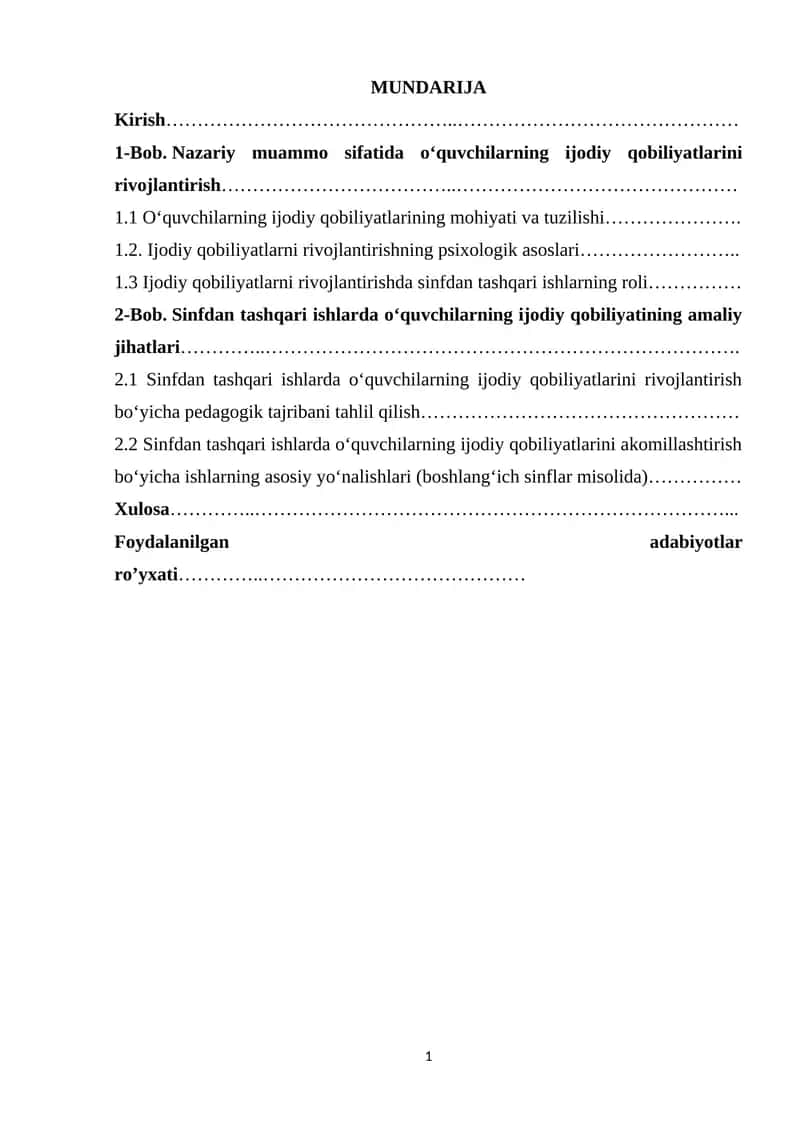 Sinfdan tashqari ishlarda o‘quvchilarning ijodiy qobiliyatining amaliy jihatlari
