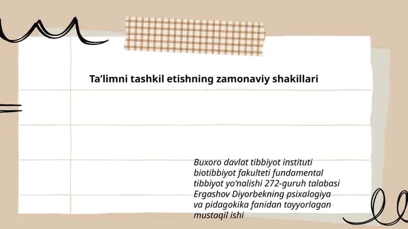 Taʼlimni tashkil etishning zamonaviy shakillari