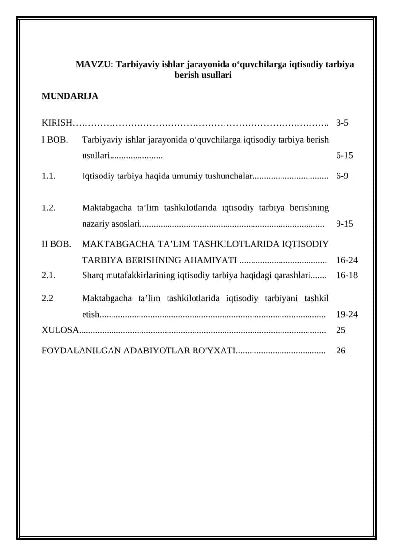 Tarbiyaviy ishlar jarayonida oʻquvchilarga iqtisodiy tarbiya berish usullari