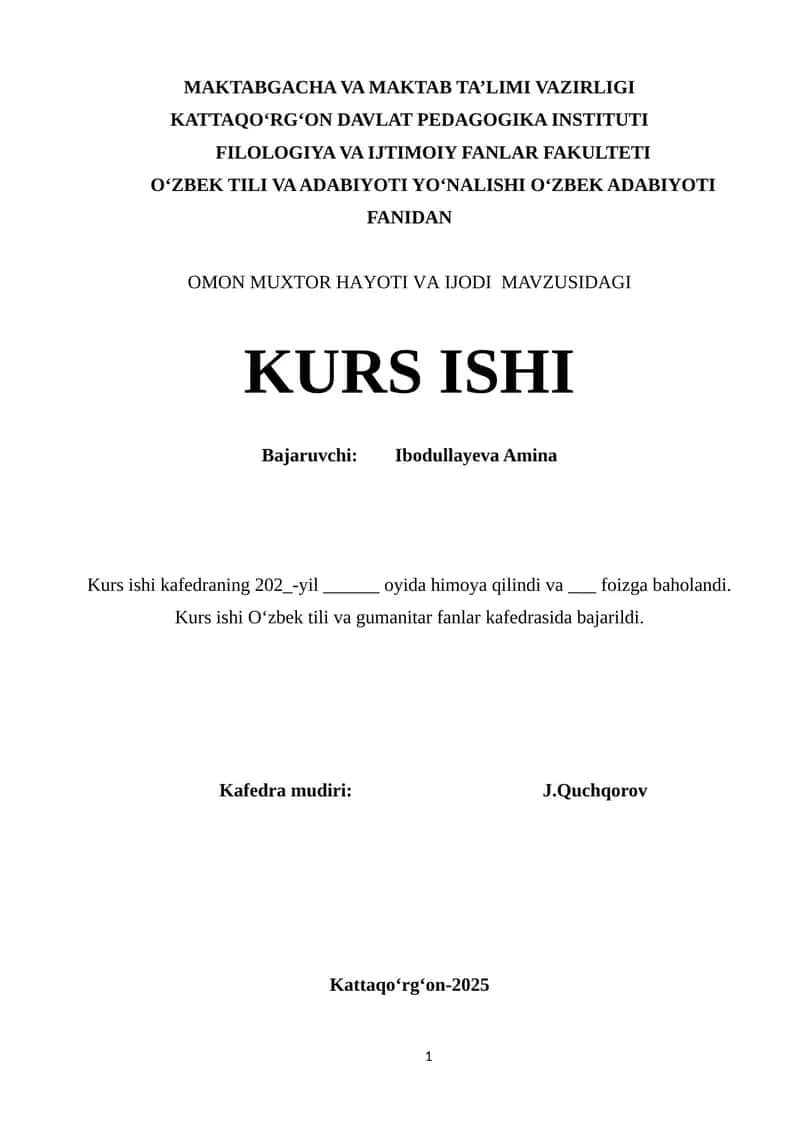 Omon Muxtor Hayoti va Ijodi