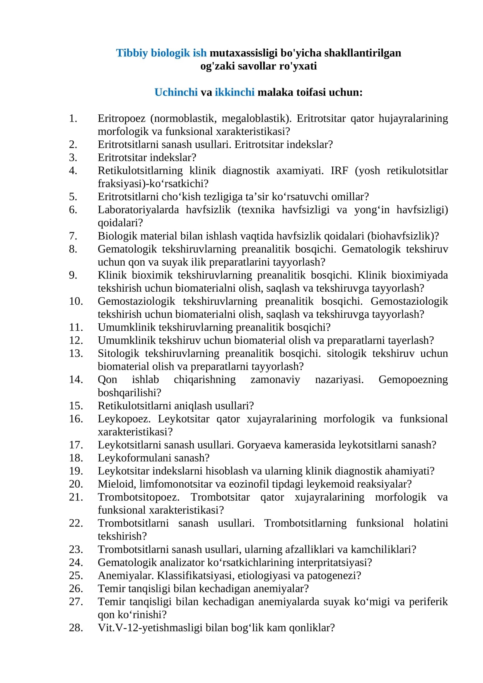Tibbiy Biologik Ish Mutaxassisligi