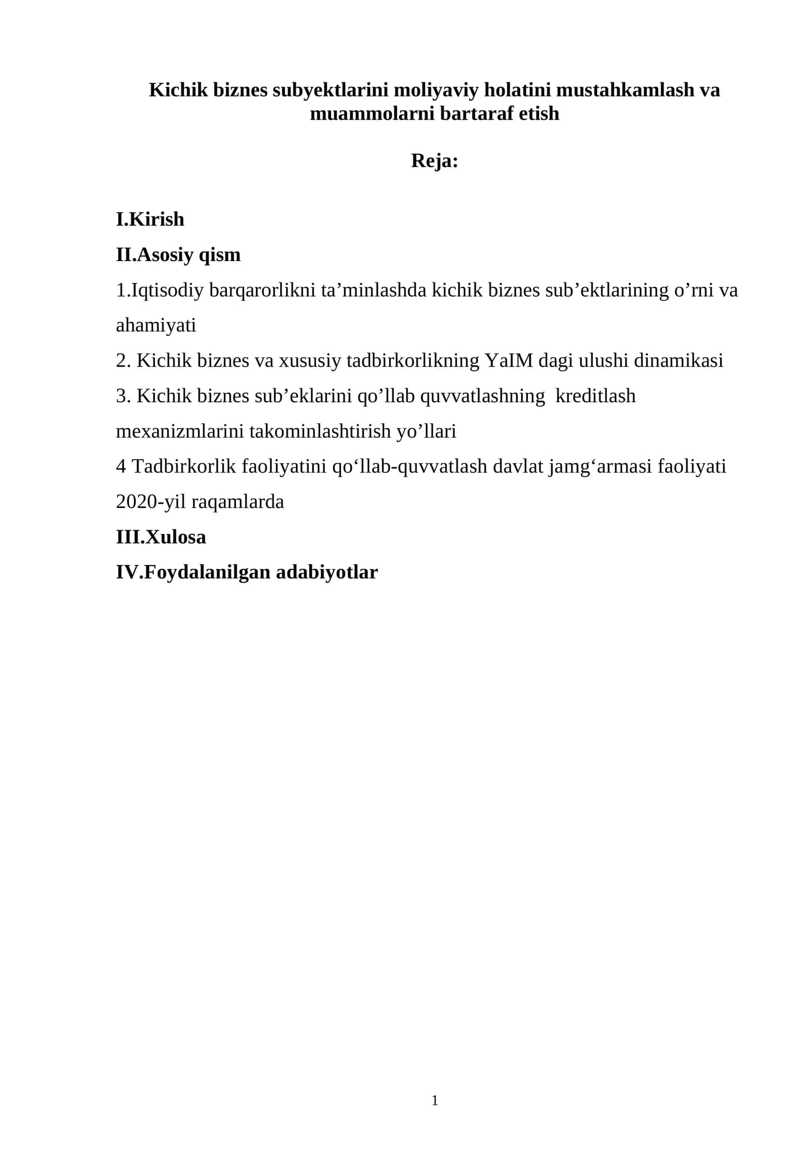 Kichik biznes va xususiy tadbirkorlik iqtisodiyotni rivojlantirish