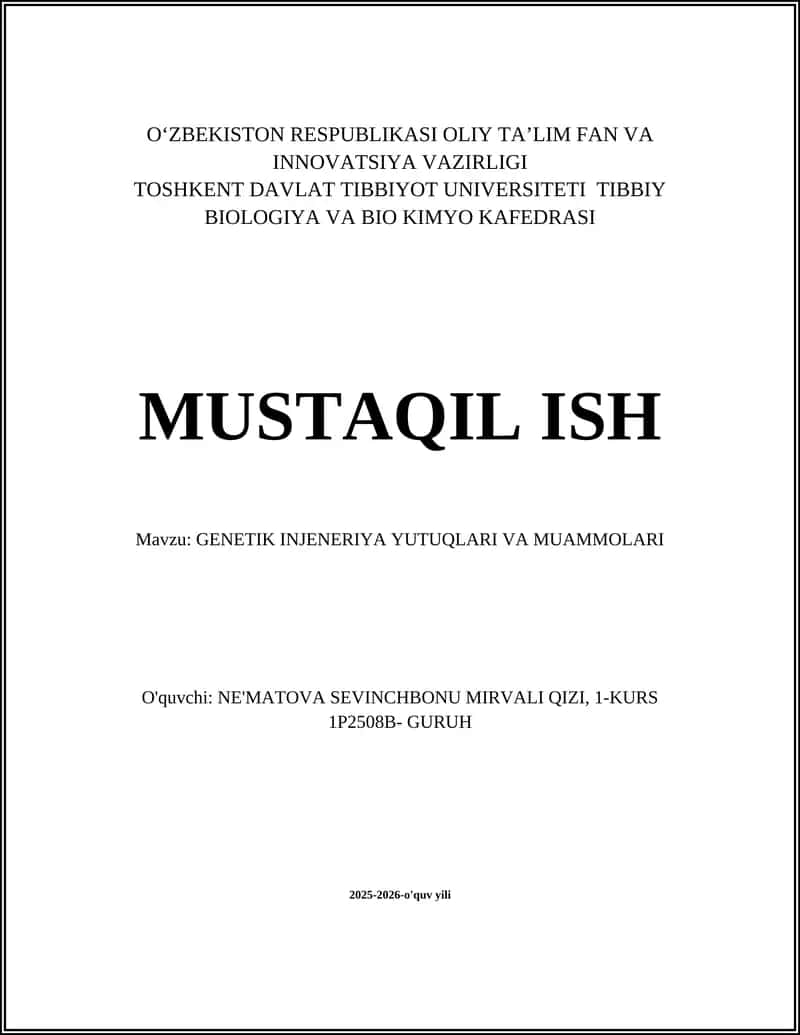 GENETIK INJENERIYA YUTUQLARI VA MUAMMOLARI
