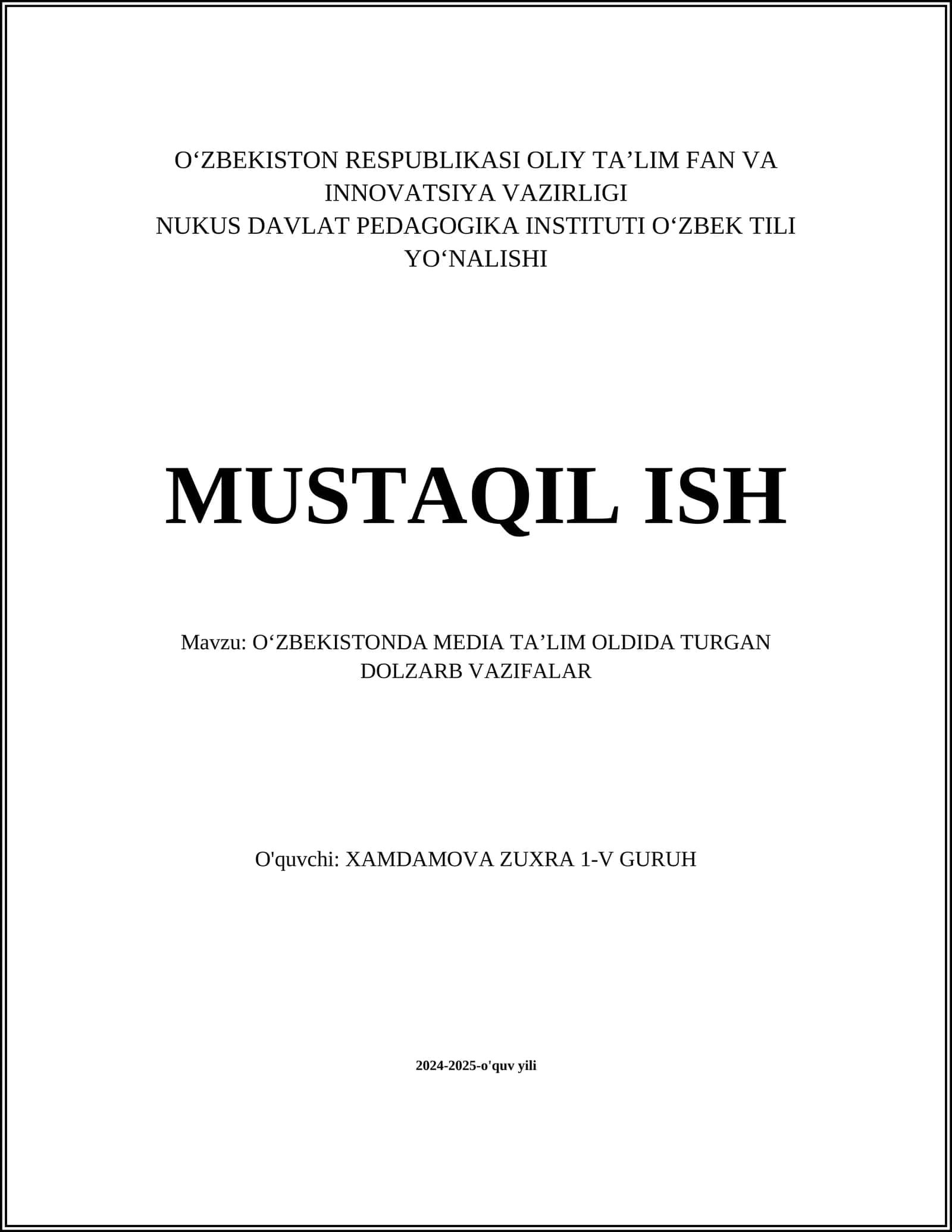 O'ZBEKISTONDA MEDIA TA’LIM OLDIDA TURGAN DOLZARB VAZIFALAR