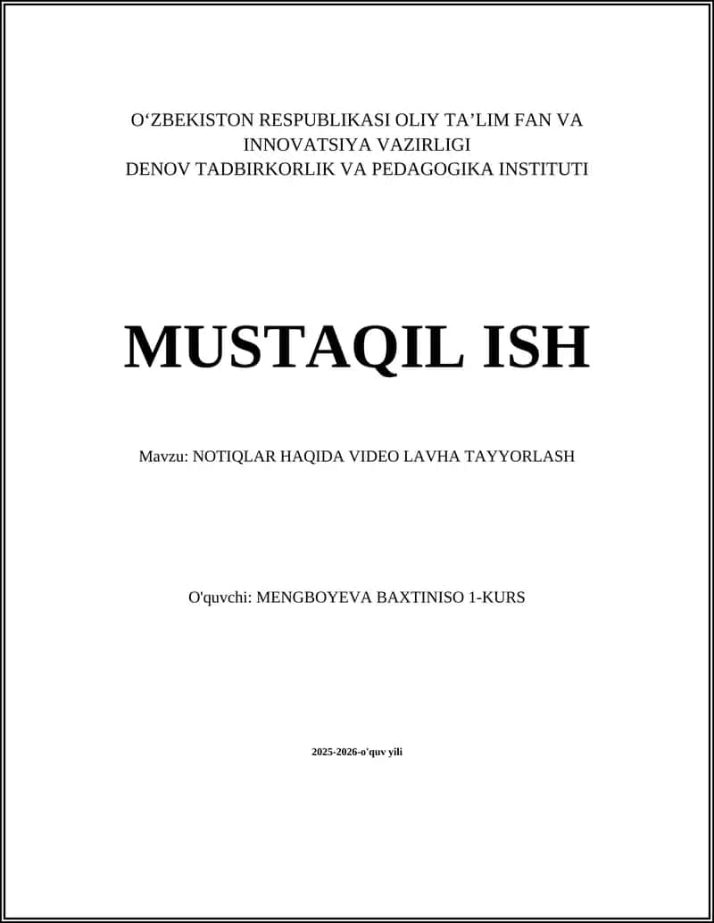 NOTIQLAR HAQIDA VIDEO LAVHA TAYYORLASH