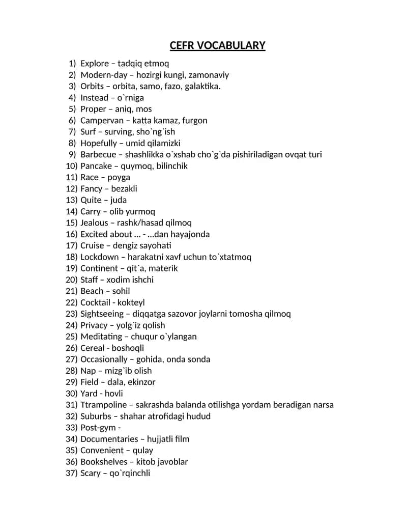 CEFR VOCABULARY