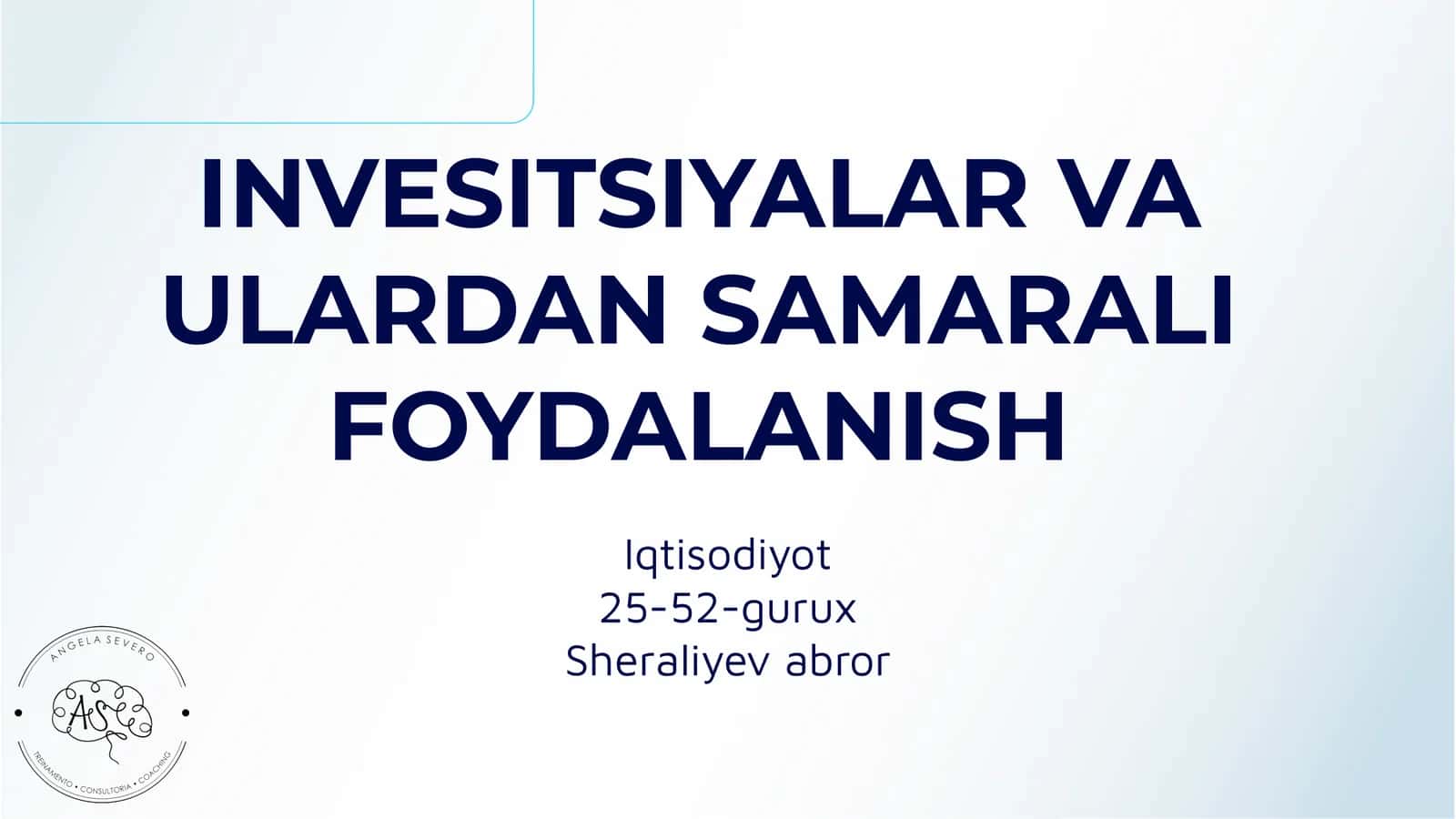 Investitsiyalar va Ulardan Samarali Foydalanish