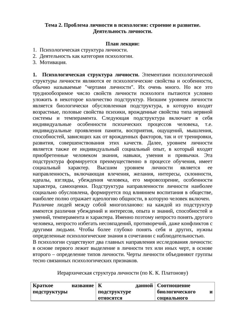 Психология: строение личности