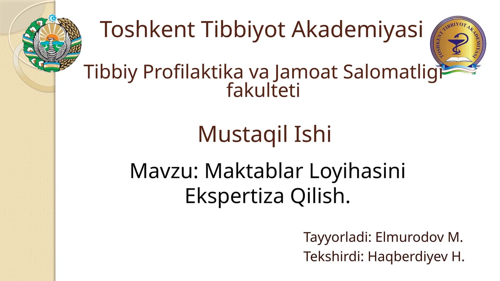Maktablar Loyihasini Ekspertiza Qilish