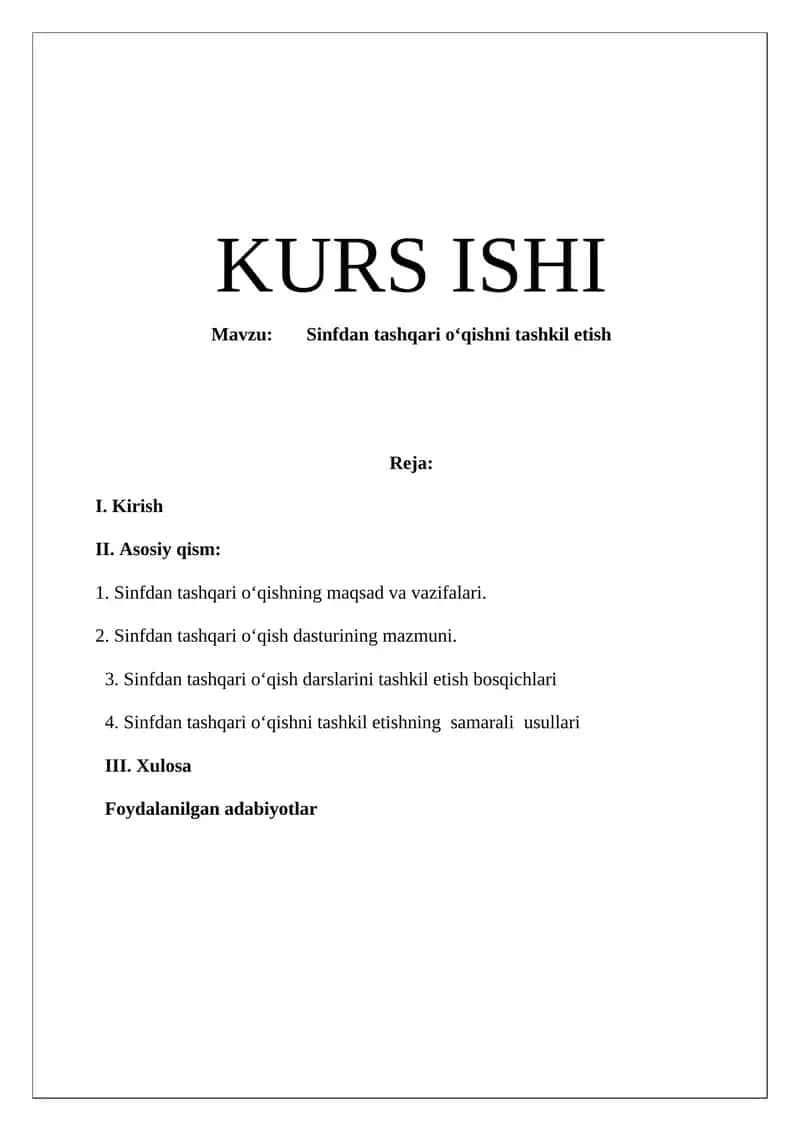 Sinfdan tashqari o‘qishni tashkil etish