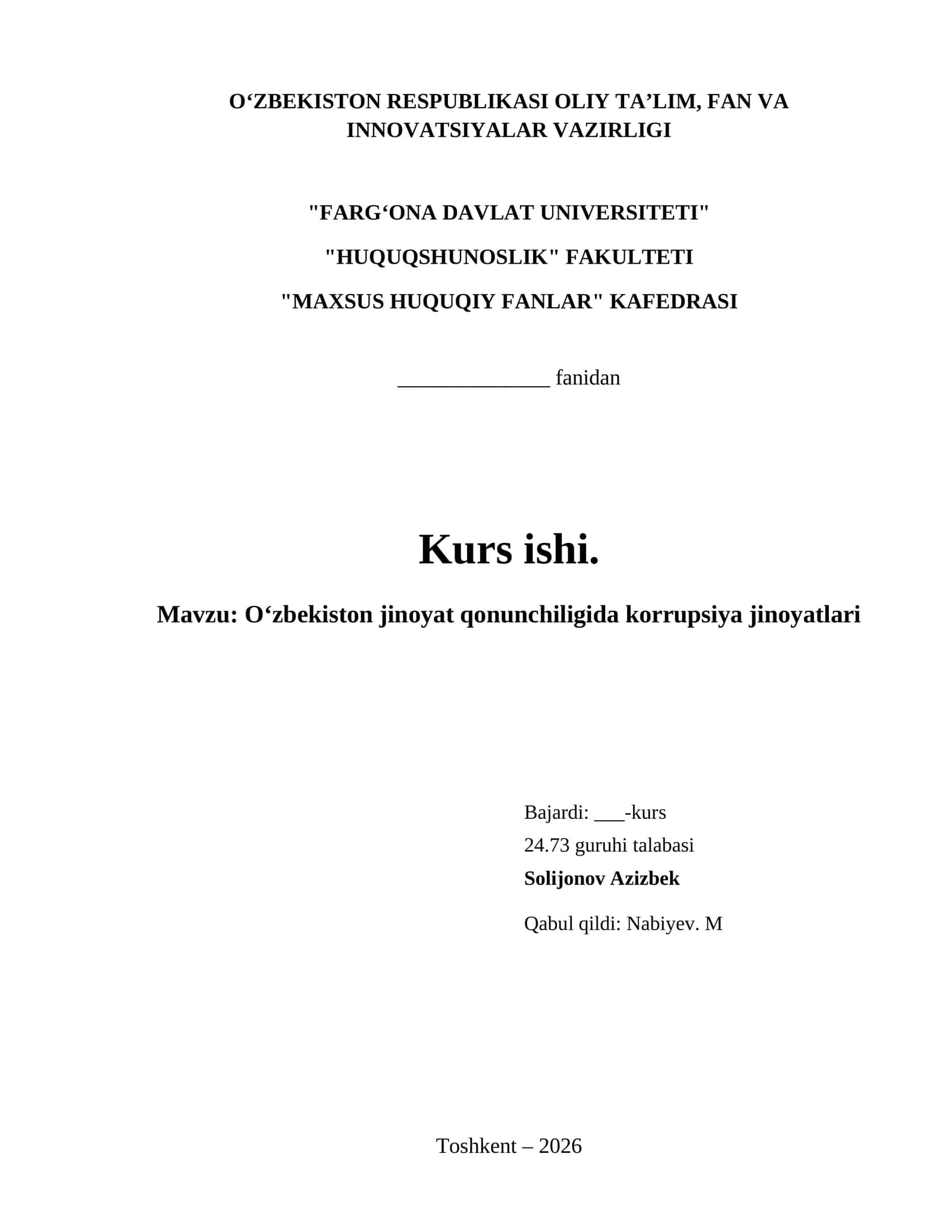 Oʻzbekiston jinoyat qonunchiligida korrupsiya jinoyatlari