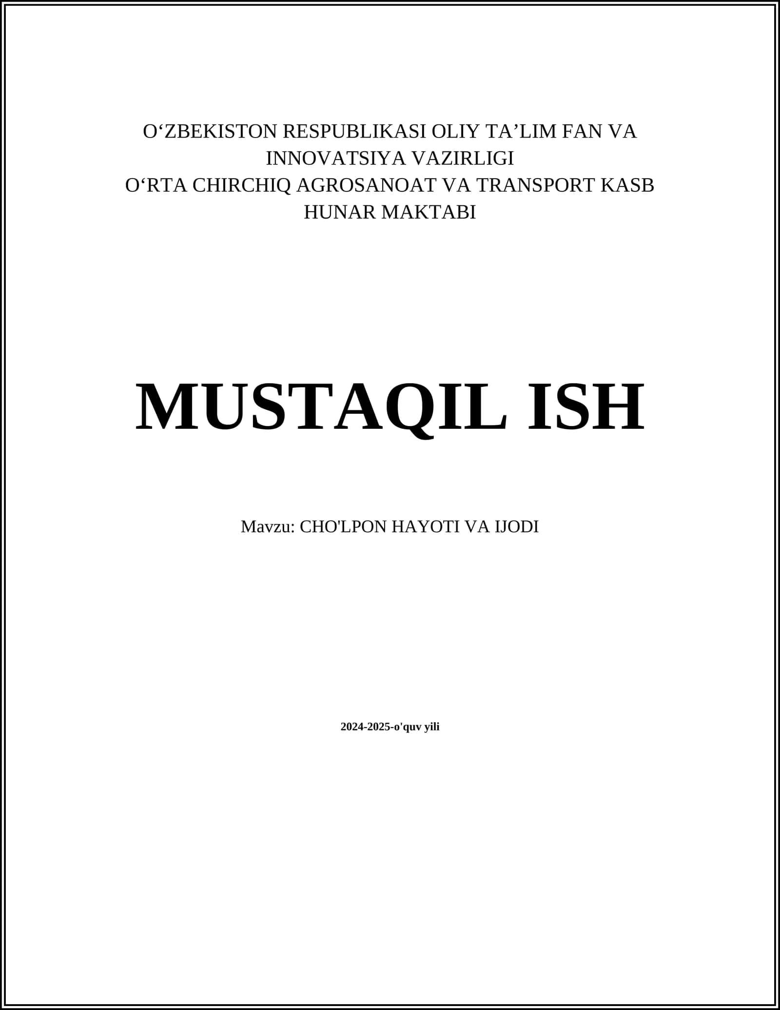 CHO'LPON HAYOTI VA IJODI