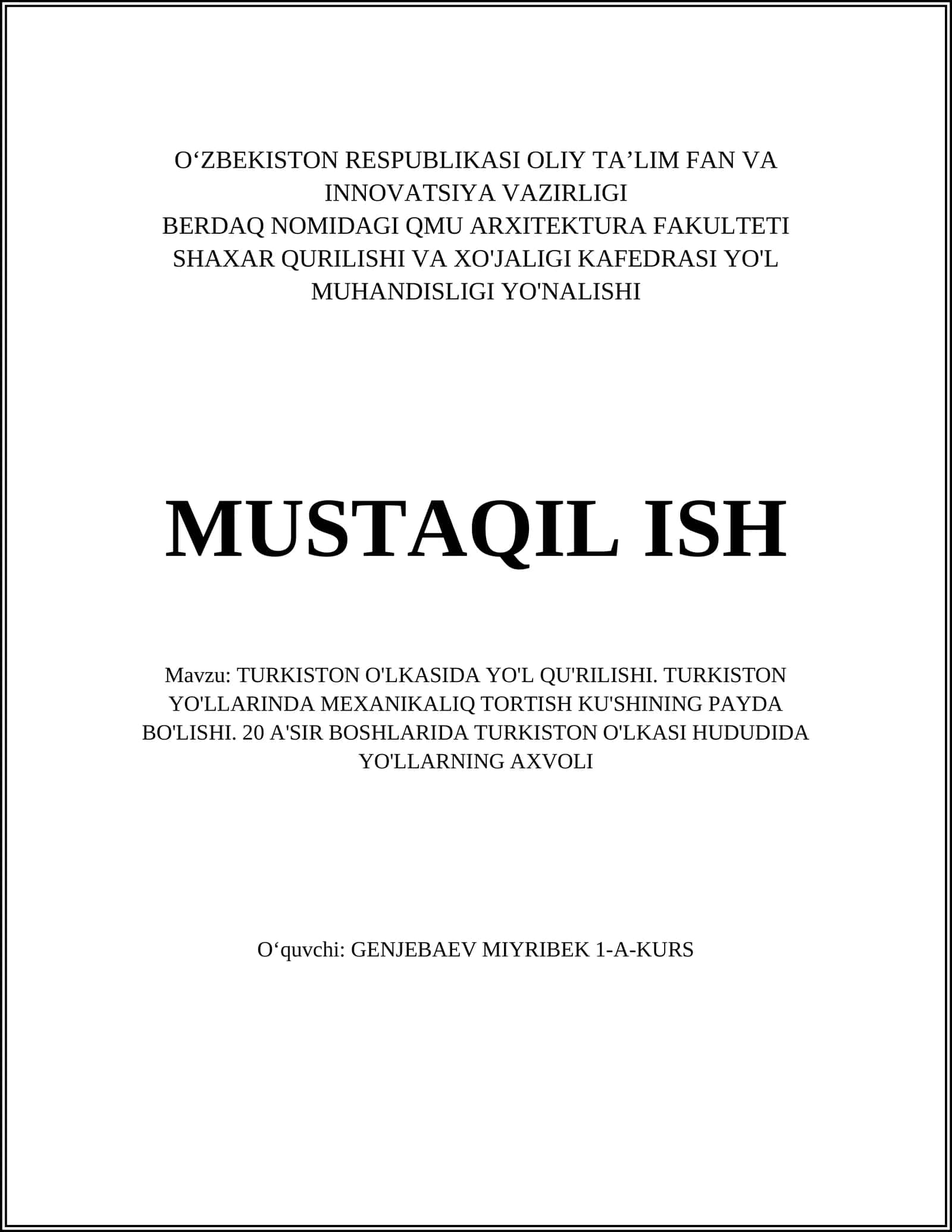 Turkiston O'lkasida Yol Qurilishi