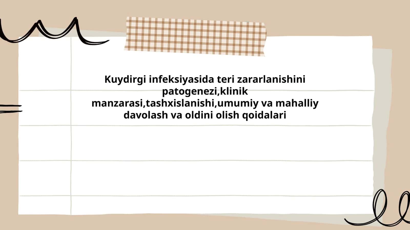 Kuydirgi infeksiyasida teri zararlanishini patogenezi,klinik manzarasi,tashxislanishi,umumiy va mahalliy davolash va oldini olish qoidalari
