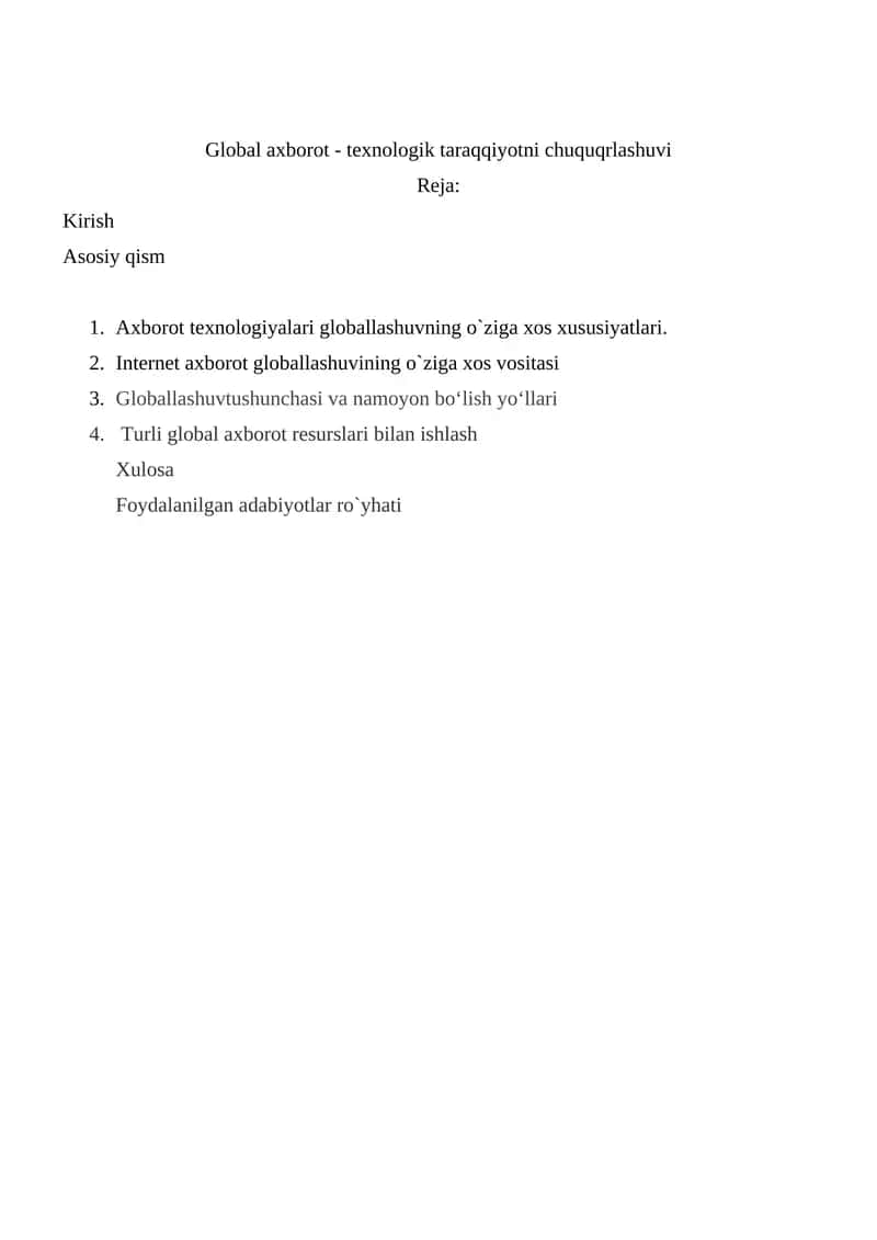 Global axborot - texnologik taraqqiyotni chuquqlashuvi