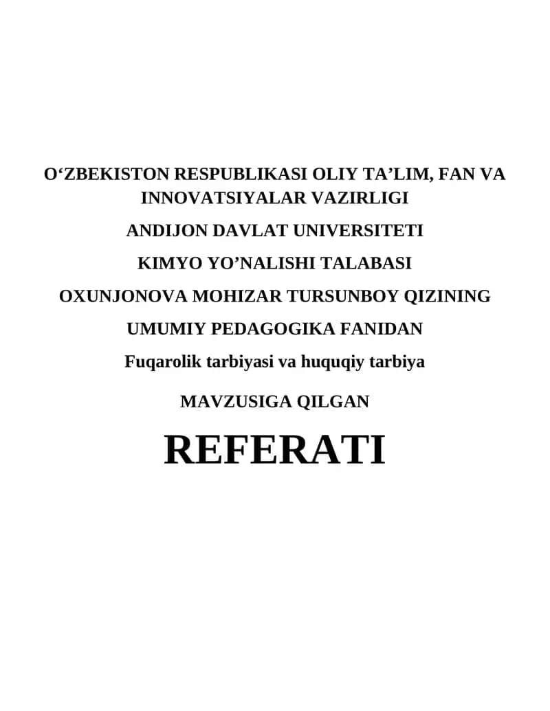 Fuqarolik tarbiyasi va huquqiy tarbiya