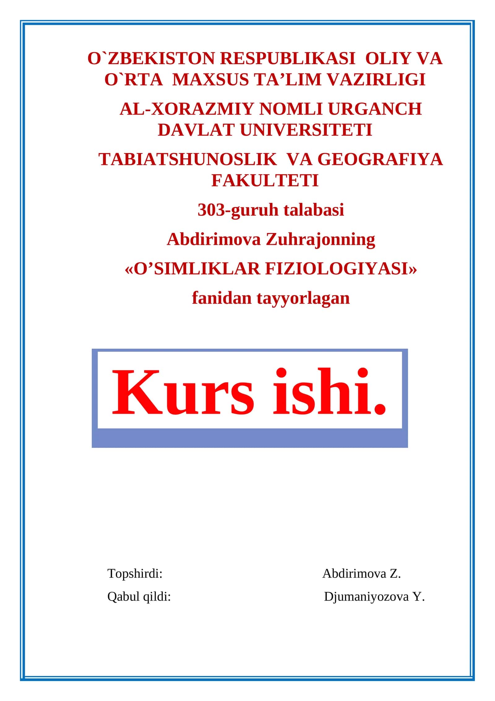 O`SIMLIKLAR FIZIOLOGIYASI