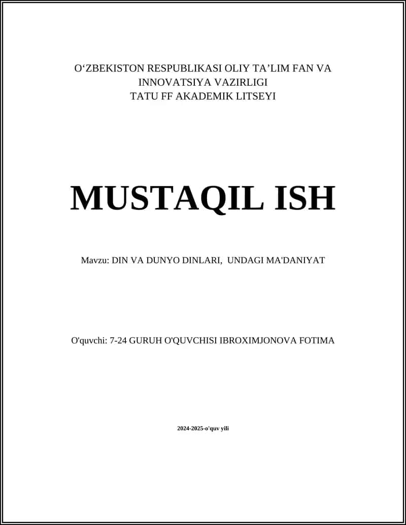 DIN VA DUNYO DINLARI, UNDAGI MA'DANIYAT