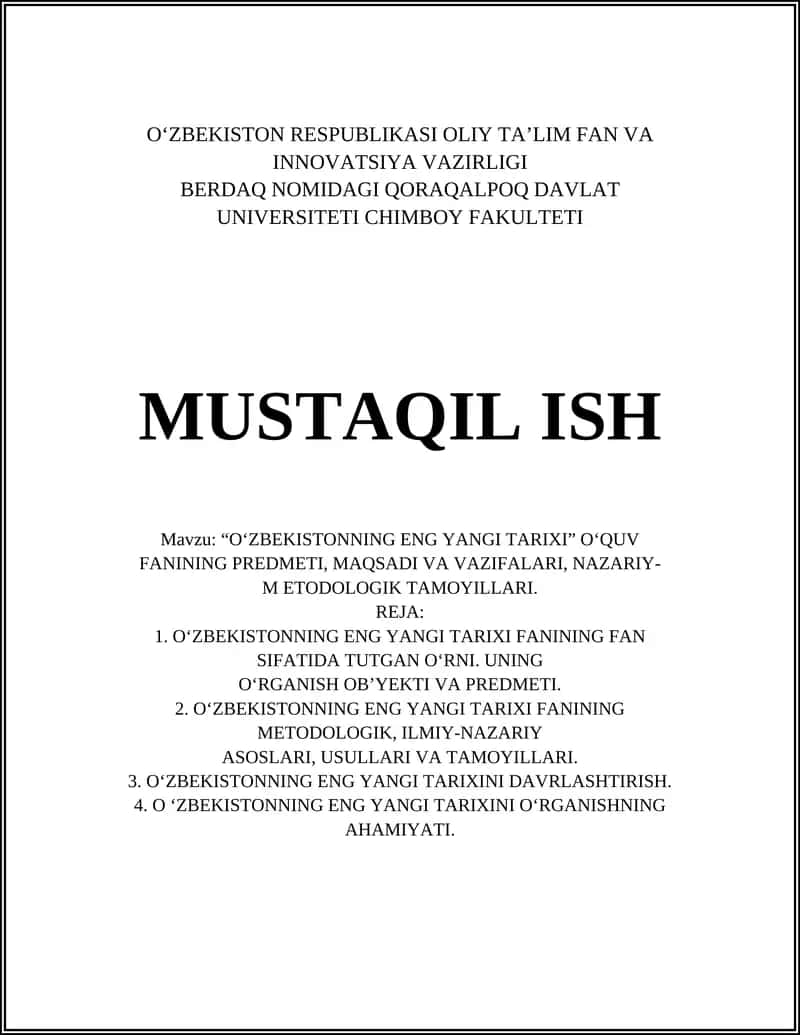 O‘ZBEKISTONNING ENG YANGI TARIXI