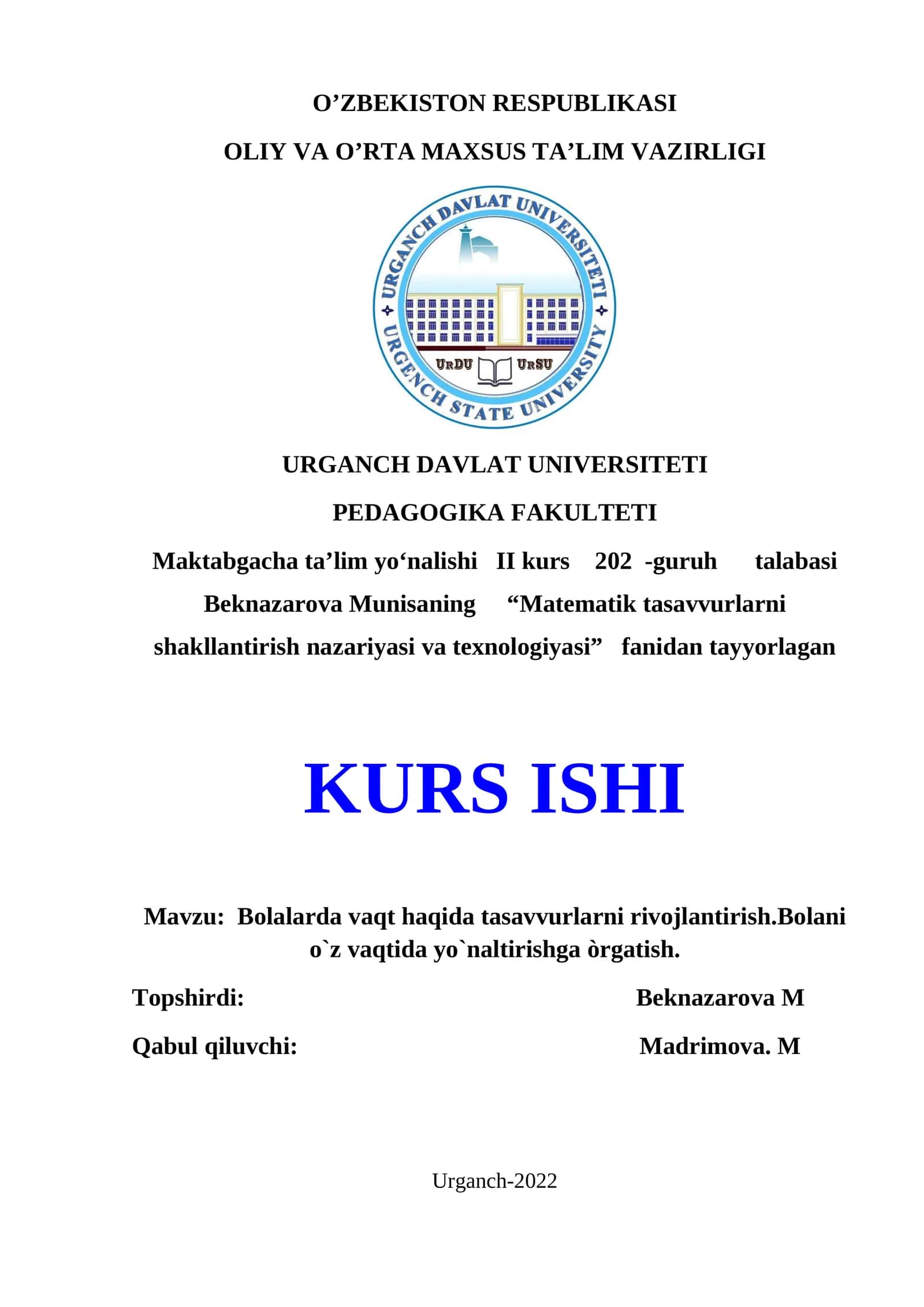 Bolalarda vaqt haqida tasavvurlarni rivojlantirish