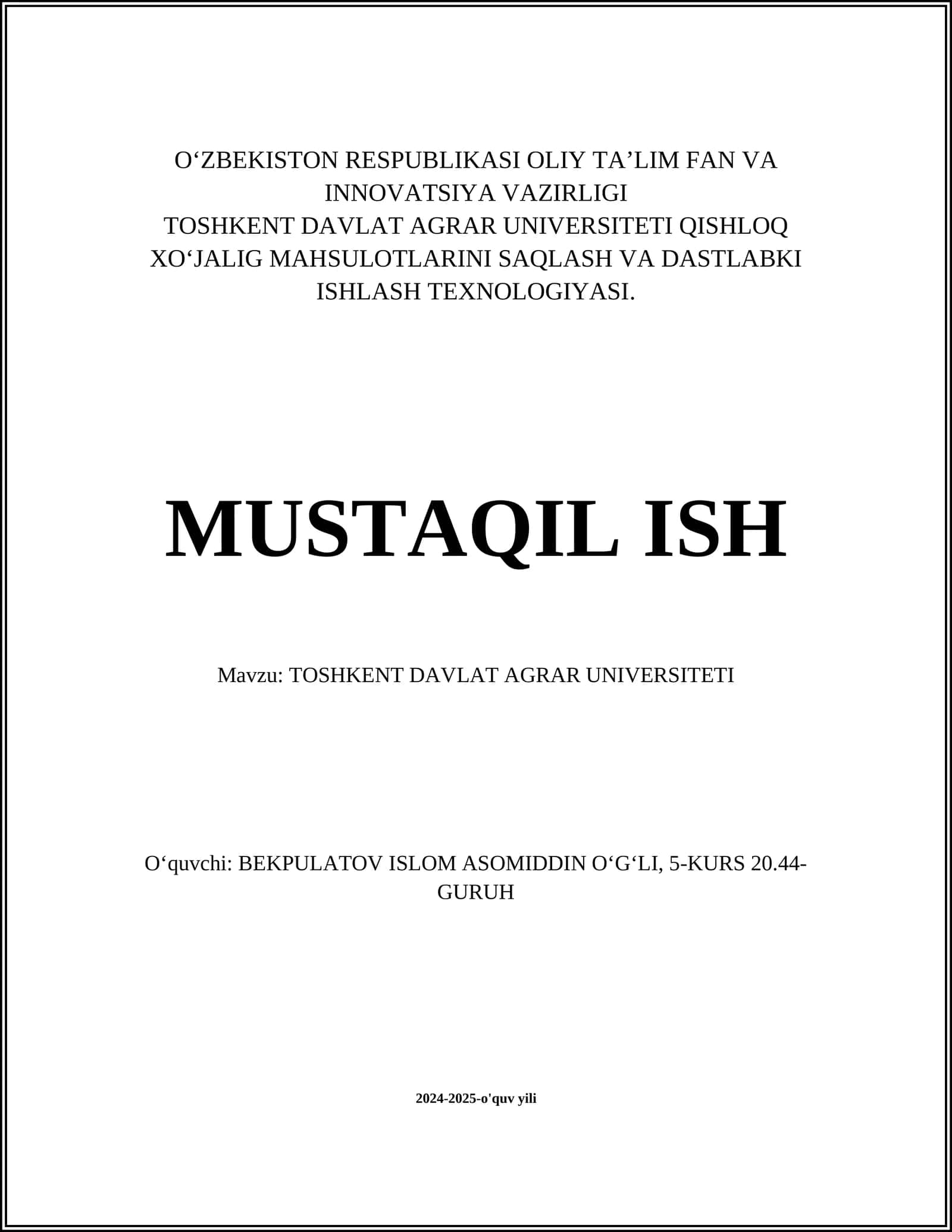 Toshkent Davlat Agrar Universiteti