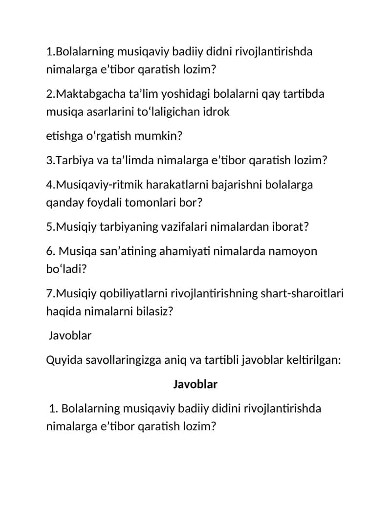Bolalarning musiqaviy badiiy didini rivojlantirish