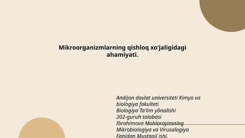 Mikroorganizmlarning qishloq xo‘jaligidagi ahamiyati