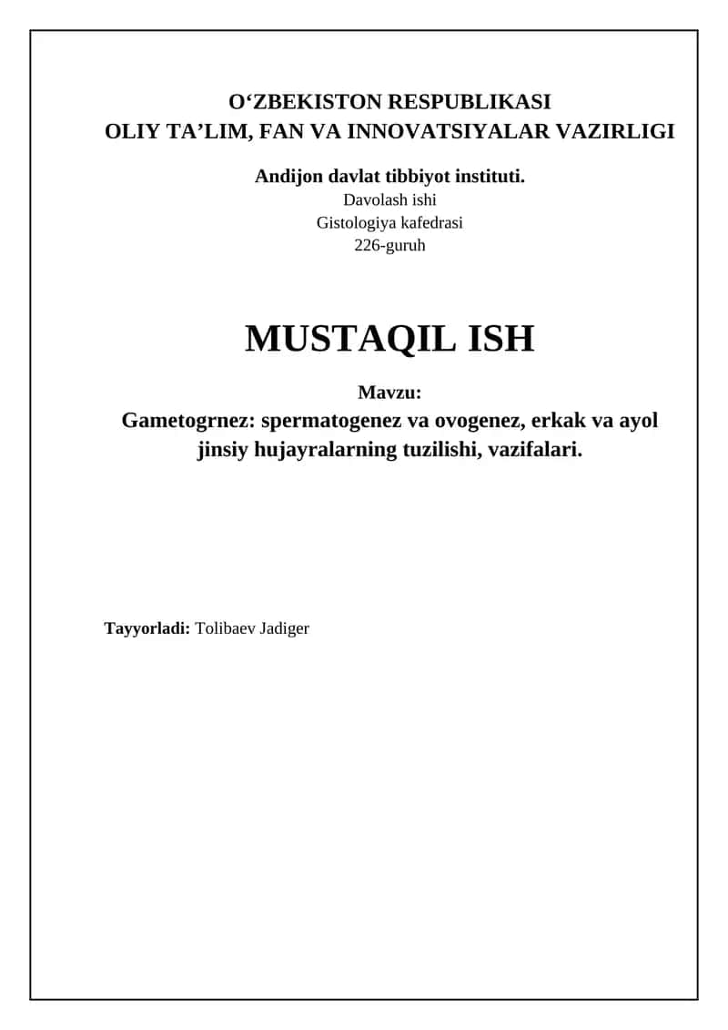 Gametogenez: ta'rif, bosqichlari va regulyatsiyasi