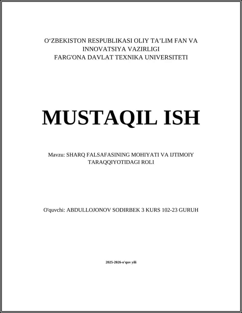 SHARQ FALSAFASINING MOHIYATI VA IJTIMOIY TARAQQIYOTIDAGI ROLI