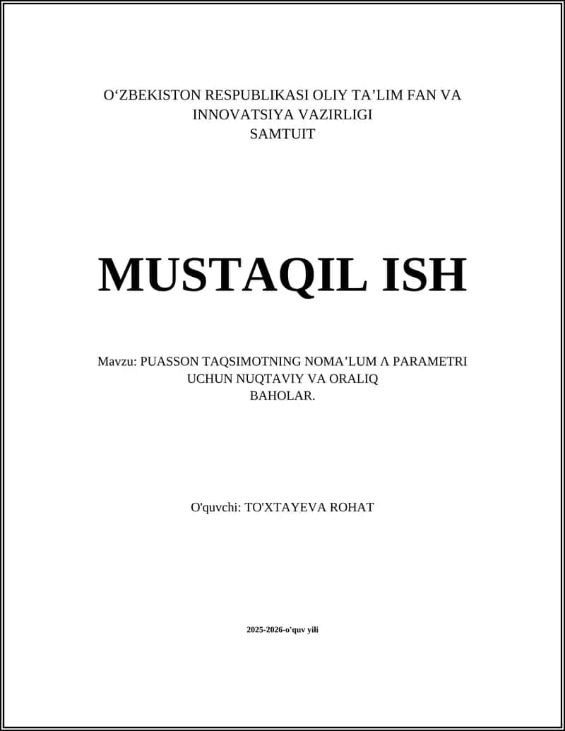 Poisson Taqsimot va Nomalum λ Parametri