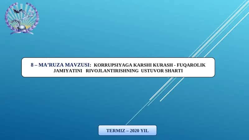 Korrupsiyaga Karshi Kurash - Fuqarolik Jamiiyatinirivojlantirishningustuvor Sharti