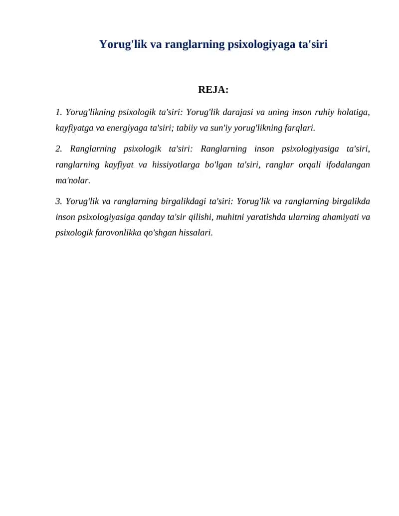 Yorug'lik va ranglarning psixologiyaga ta'siri