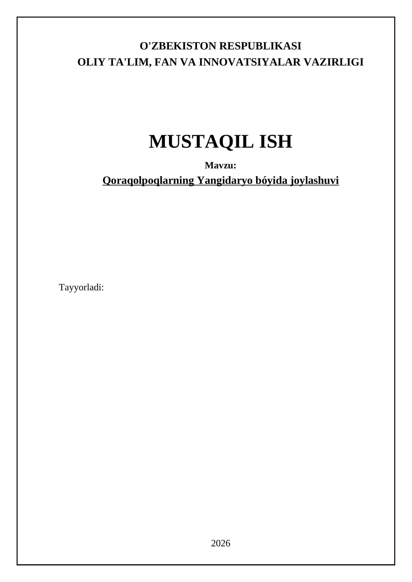 Qoraqolpoqlarning Yangidaryo bóyida joylashuvi