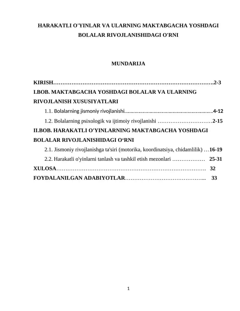 Maktabgacha Yoshdagi Bolalar Rivojlanishida O'zbek Xalq Milliy O'yinlaridan Foydalanish