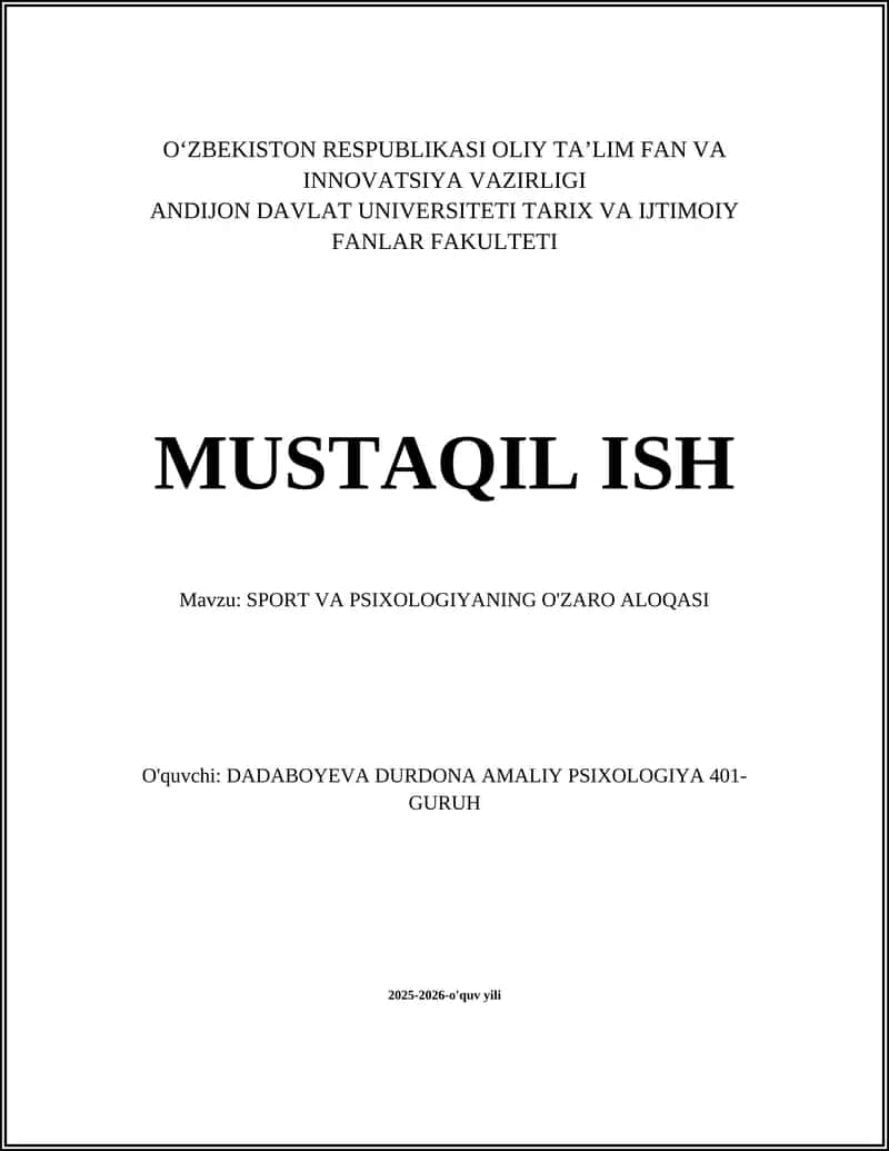 SPORT VA PSIXOLOGIYANING O'ZARO ALOQASI