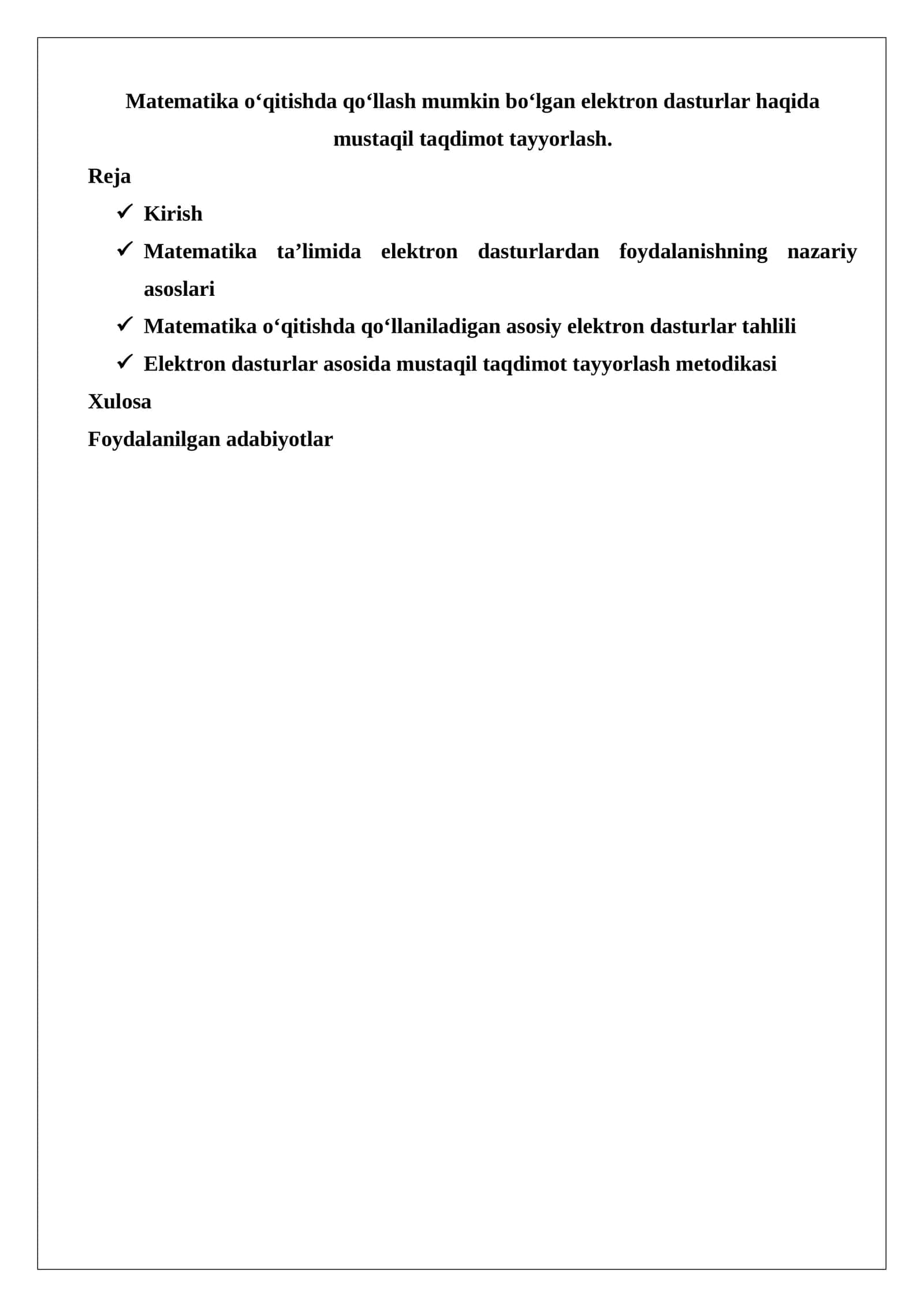 Elektron dasturlar asosida matematika o‘qitishning metodikasi