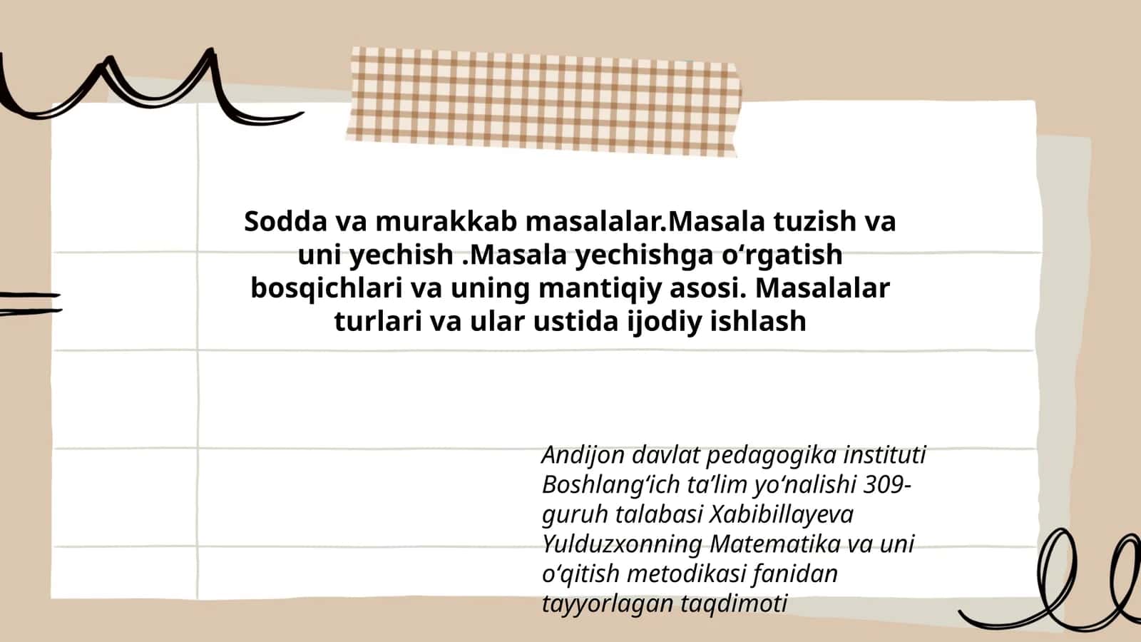 Matematika va uni oʻqitish metodikasi fanidan tayyorlagan taqdimoti
