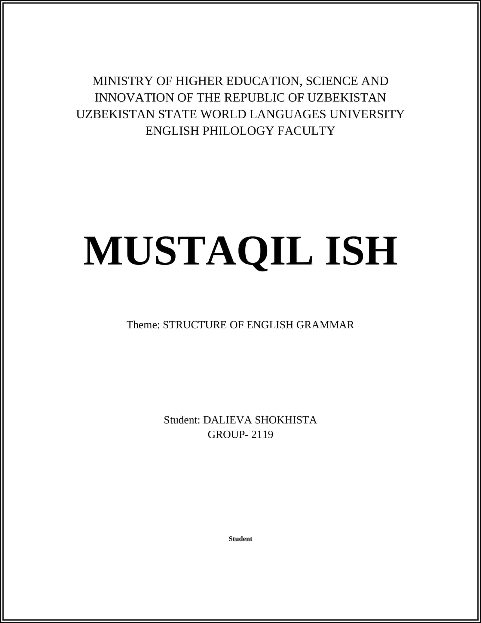 MUSTAQIL ISH: STRUCTURE OF ENGLISH GRAMMAR