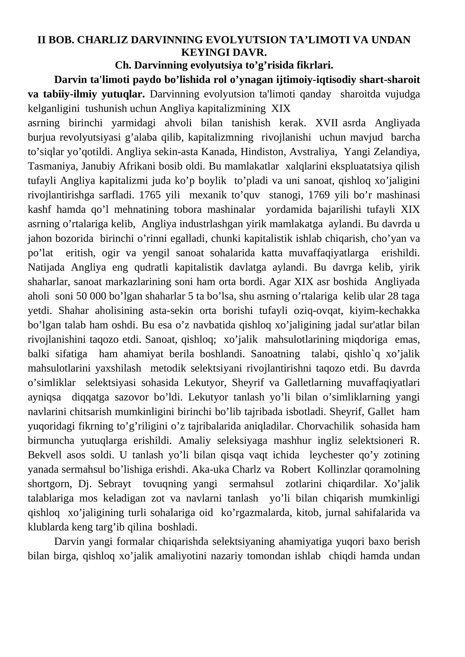 CHARLIZ DARVINNING EVOLYUTSION TA’LIMOTI VA UNDAN KEYINGI DAVR