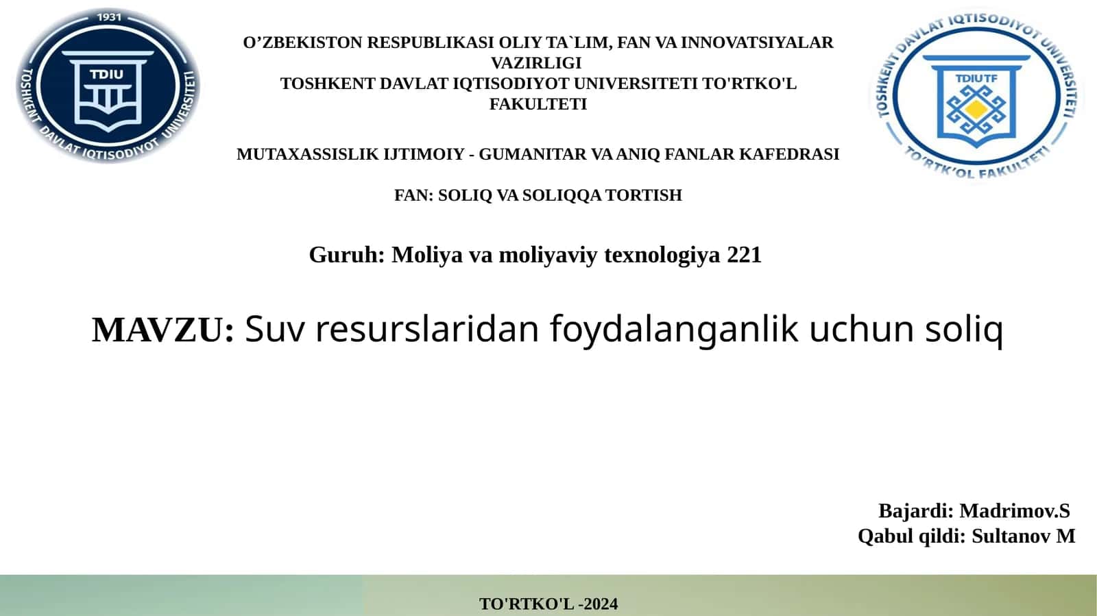 Suvresurslaridan foydalanganlik uchun soliq