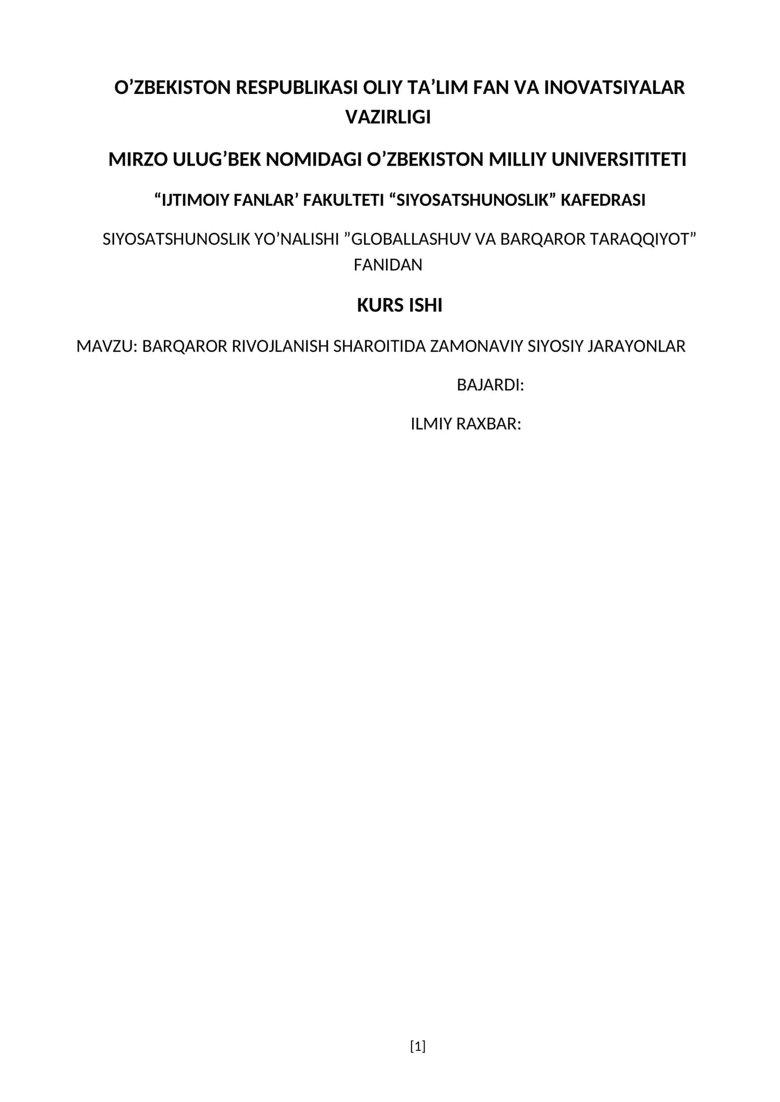 Barqaror rivojlanish sharoitida zamonaviy siyosiy jarayonlar