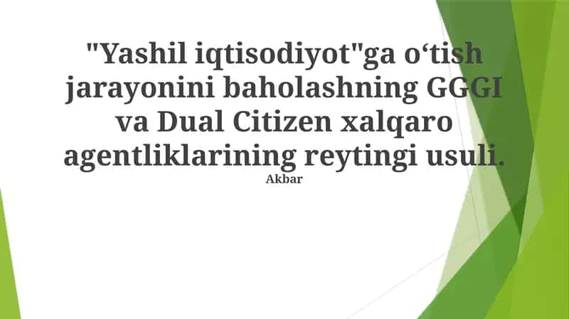 Yashil iqtisodiyotga o'tish jarayonini baholash